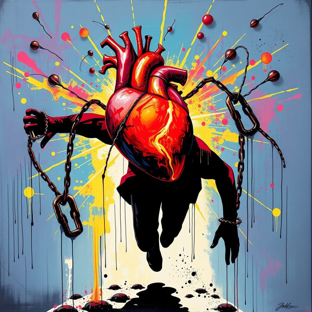 Heart Escapes Chains in Vibrant Graffiti Art Style