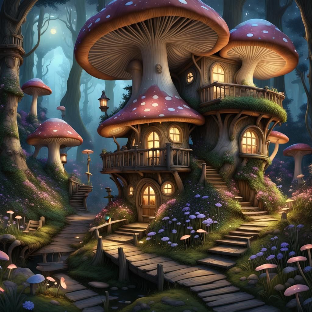Enchanted Fairy Houses in Forest Concept Art