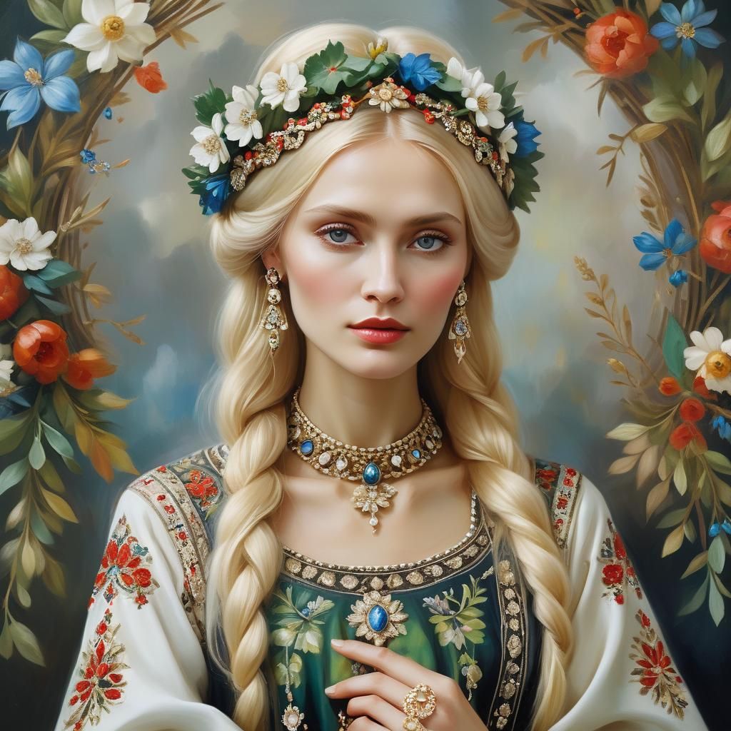 Slavic Beauty in Old Masters Style Oil Painting