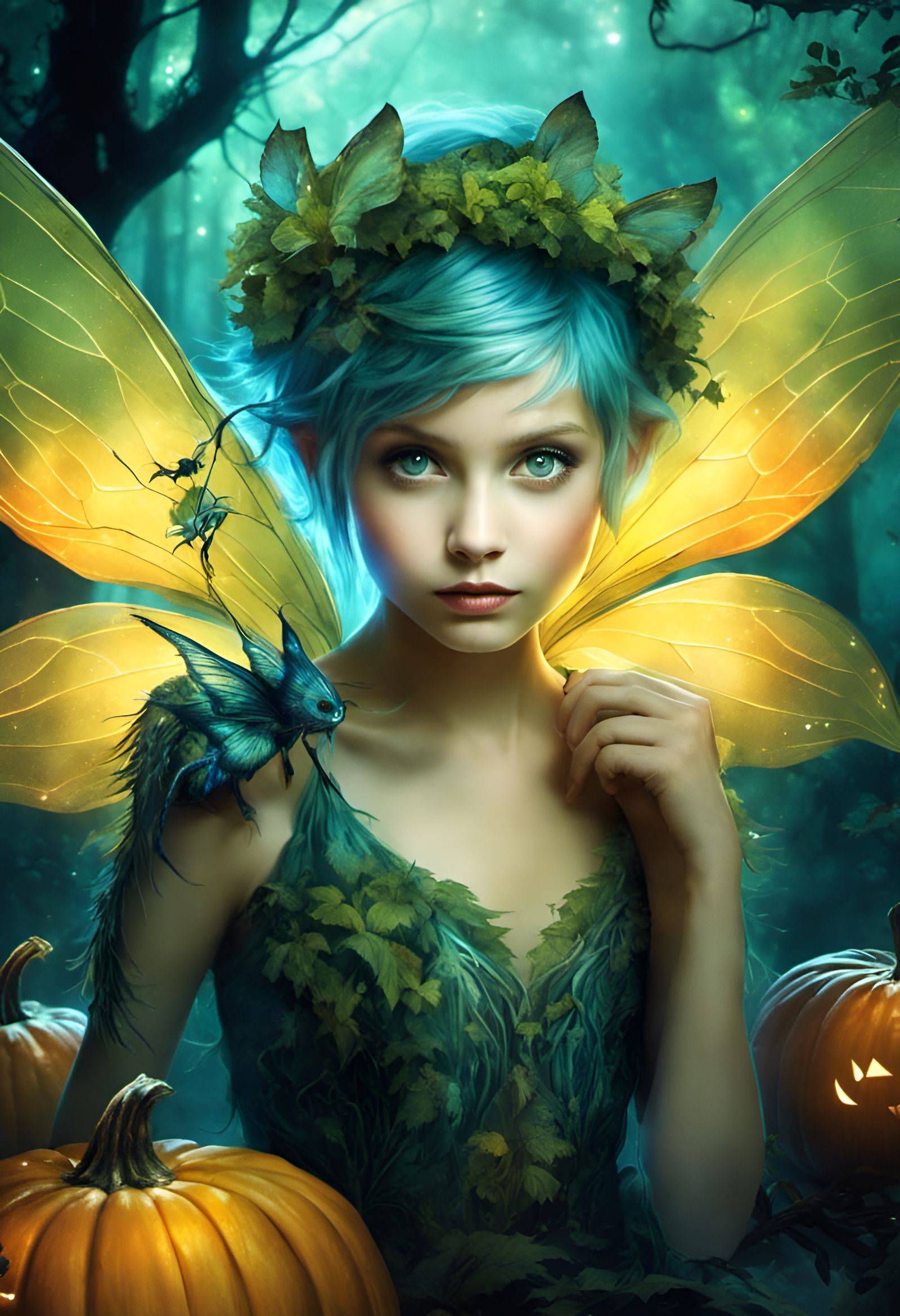 Bioluminescent Fairy in Haunted Pumpkin Forest