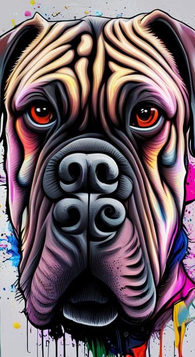 Colorful Bullmastiff Graffiti Art