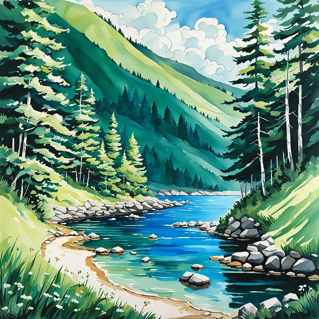 Vibrant Summer Day in Gouache Painting