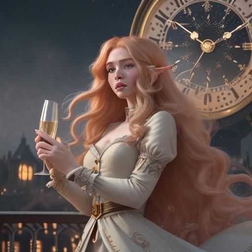 Strawberry Blonde Elf Celebrates New Year's Eve