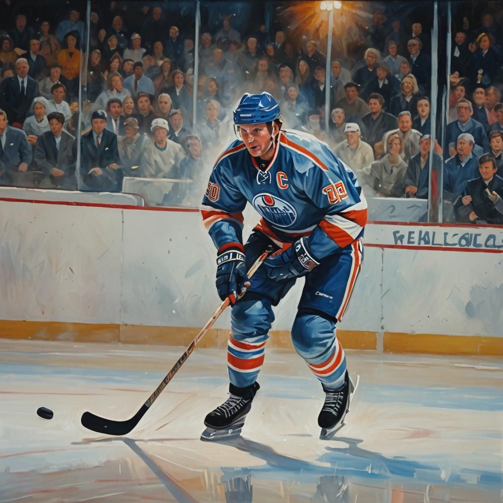 Gretzky Slap Shot: An Impressionist Oil Painting