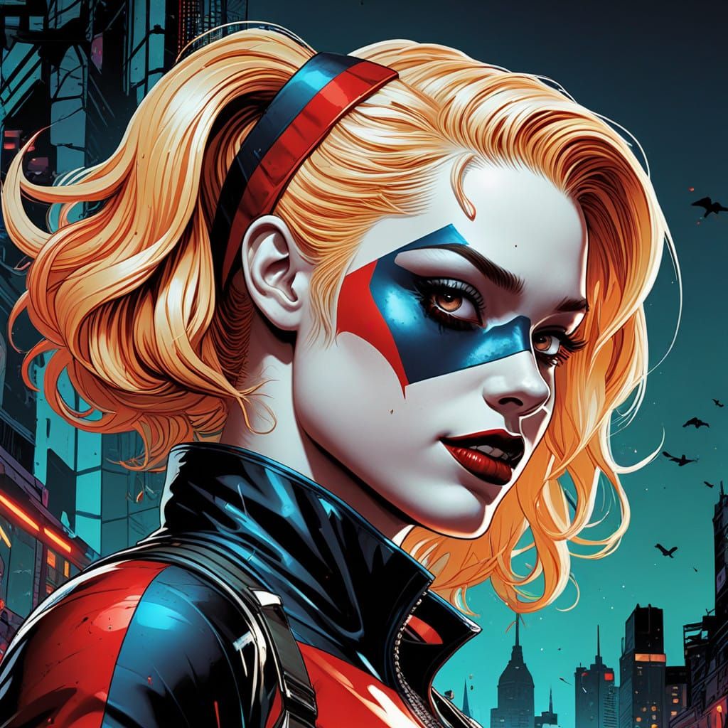 Vibrant Harley Quinn in Retro Comic Book Style