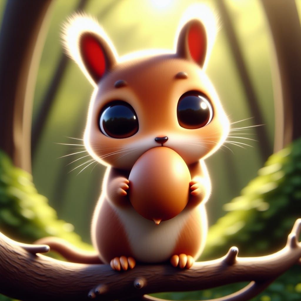 Background forest.
<lora:Kyootness:7.0>
A funny squirrel with ultra big eyes and big hazel teeths, sits on a branch and...
