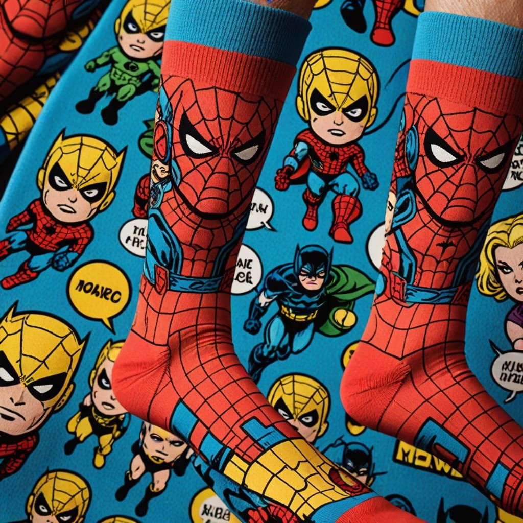Marvel Heroes on Flesh-Colored Socks: Comic Book Art