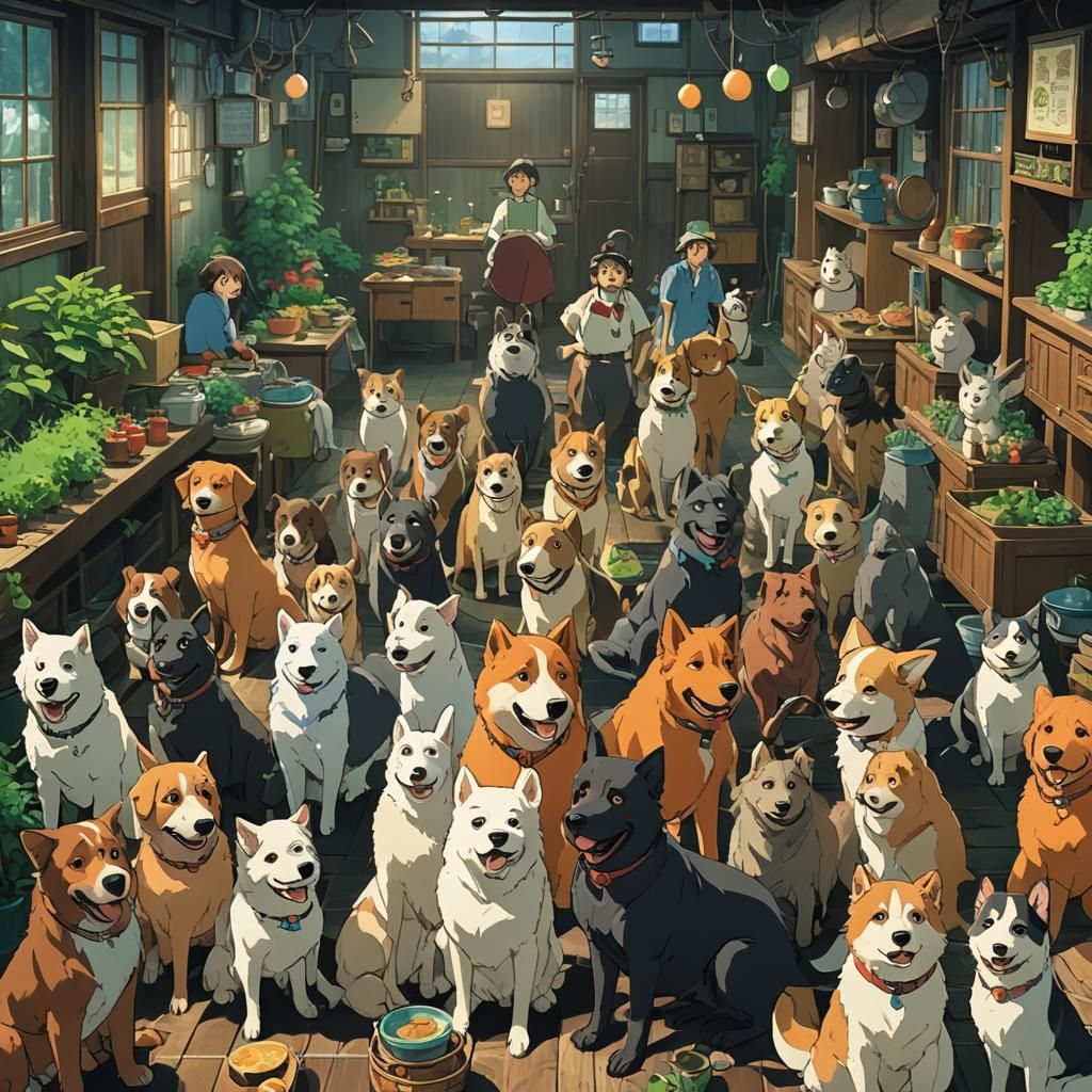Dog Party: Anime Key Visual in Ghibli Style