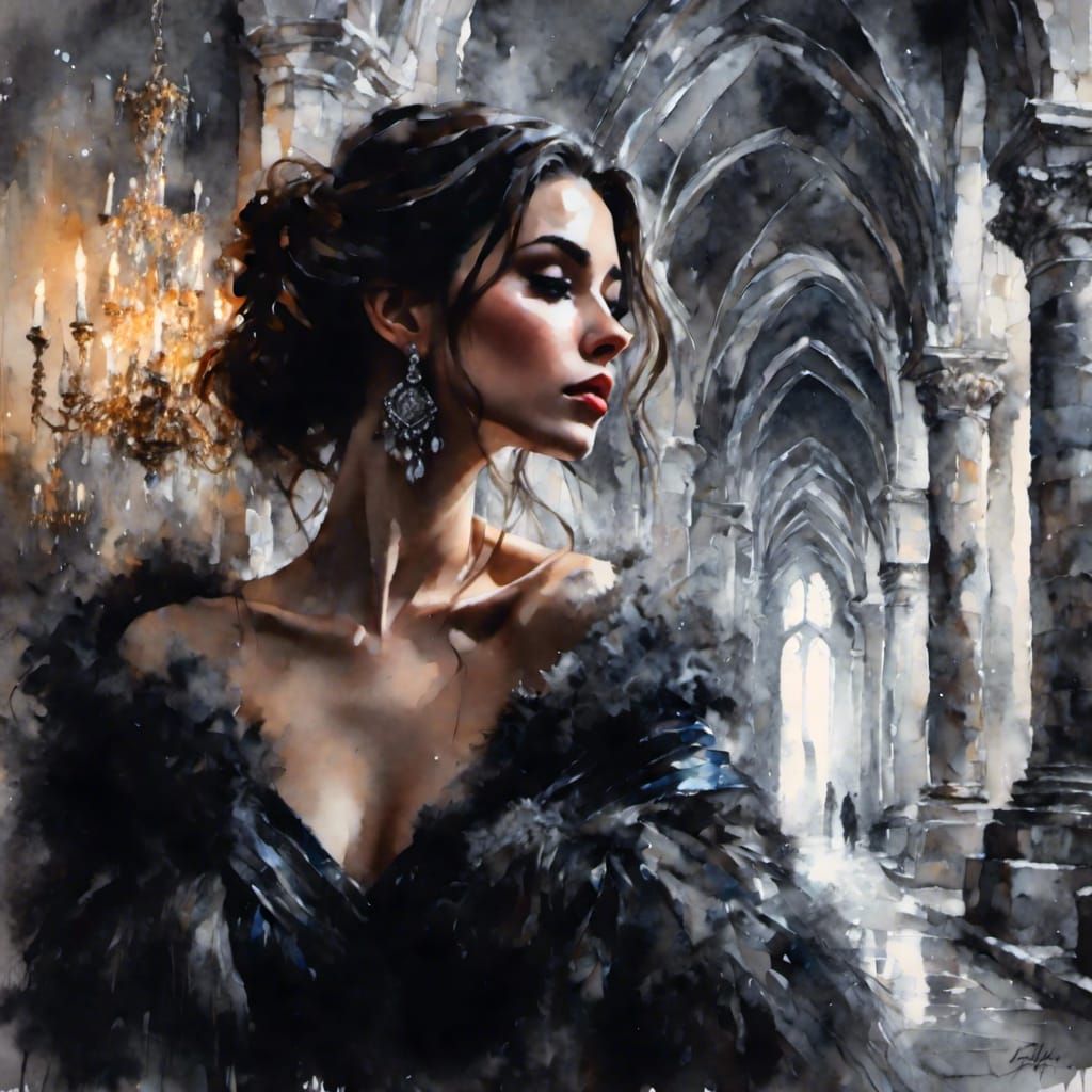 Brunette Protagonist in Dark Fantasy Castle Portrait