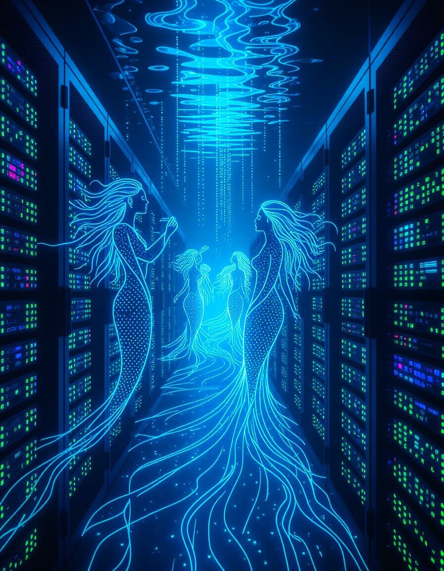 Cyberpunk Sirens Singing in a Digital Ocean