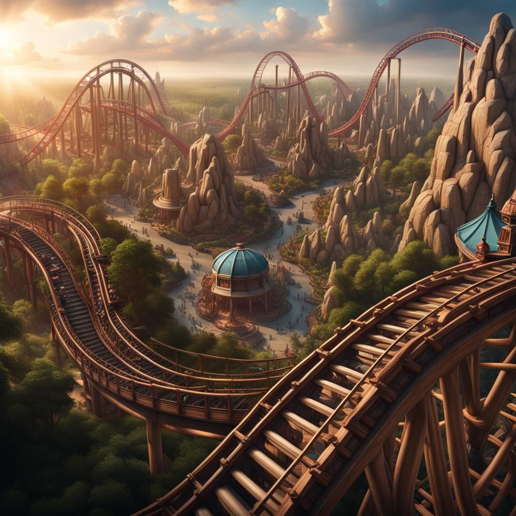 Epic Theme Park Panorama: Detailed Digital Matte Painting