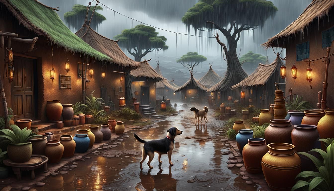 Rainy Day in an African Village