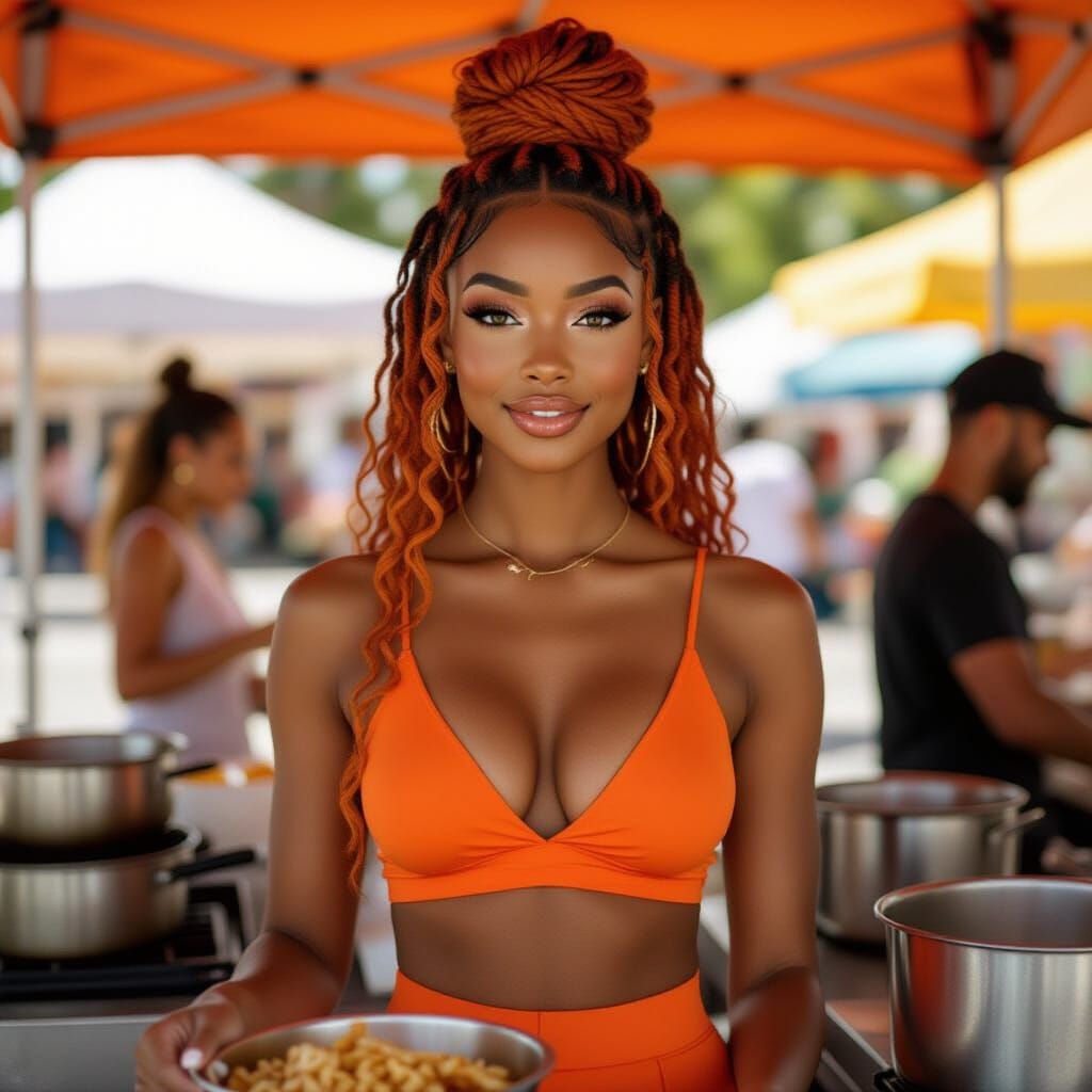 Black Female Chef in Vibrant Street Food Pop-Up