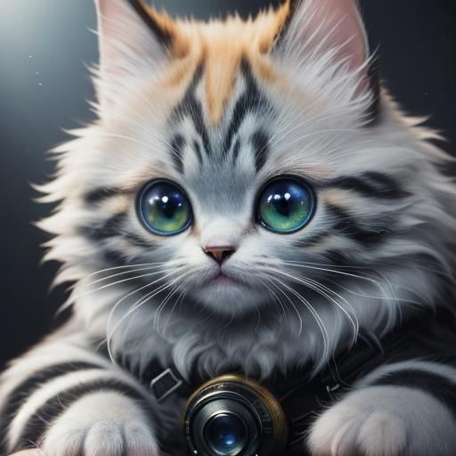 Cute Kitten Spider Portrait in Anime Style