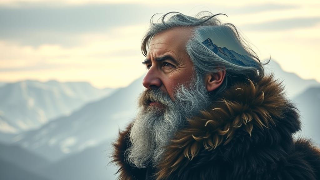 Mountain Man Double Exposure Portrait in Bierstadt Style