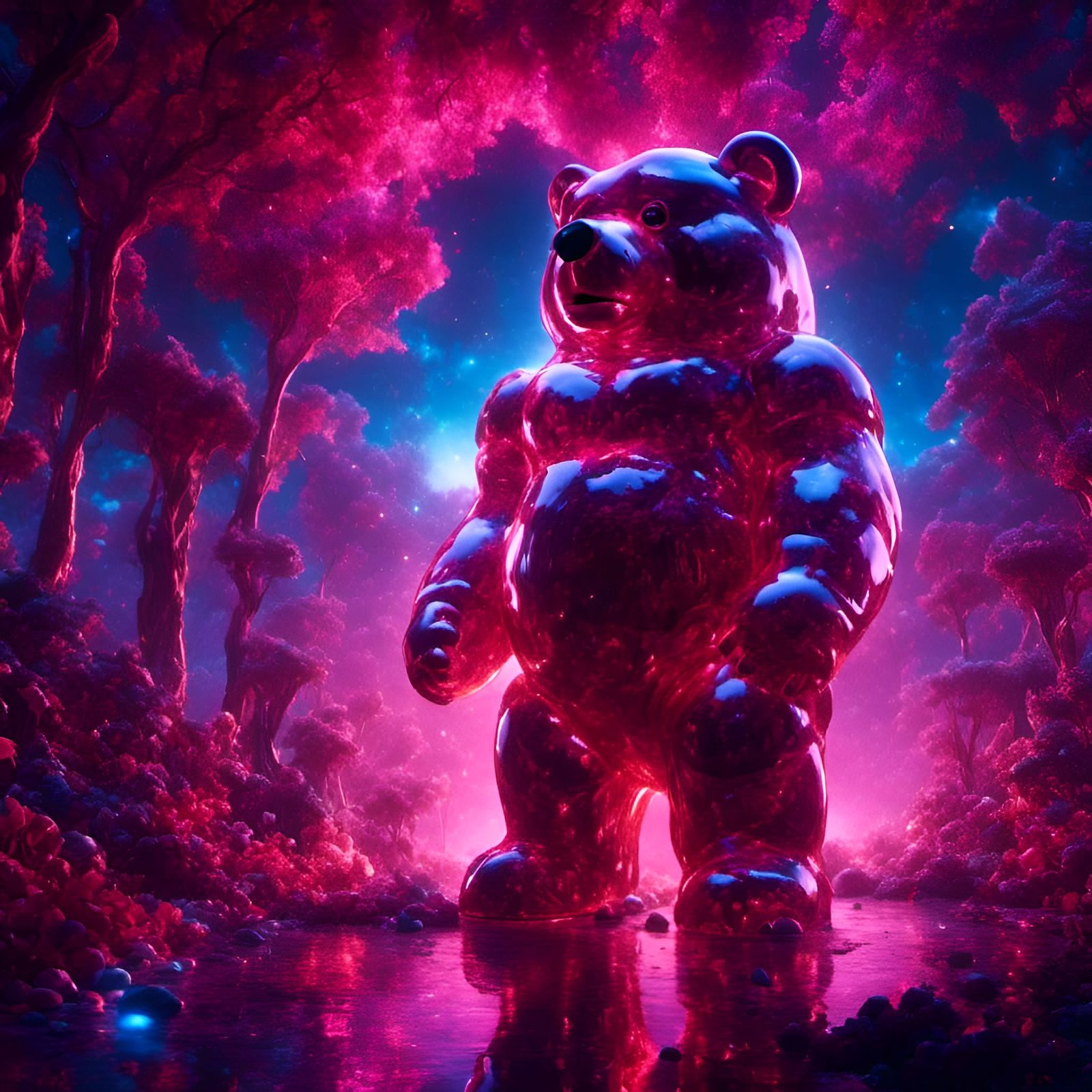 Giant Gummy Bear Under Cosmic Moonlight