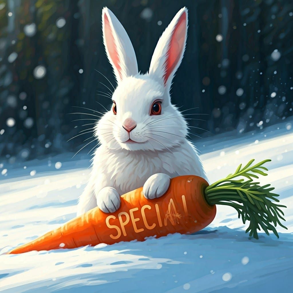 Whimsical Winter Wonderland Rabbit Holds Giant 'Special' Car...