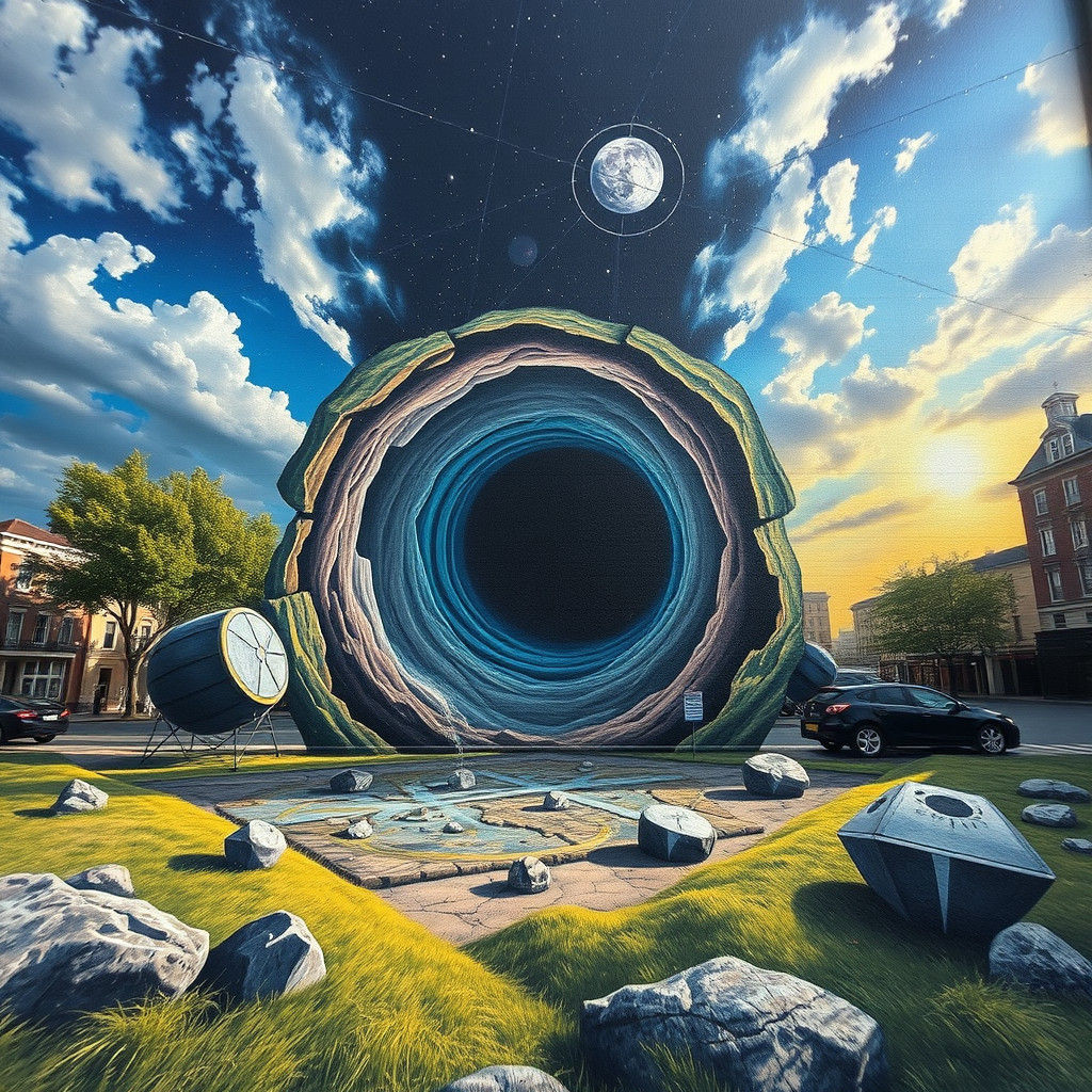 Anamorphic Street Art Illusion of a Black Hole