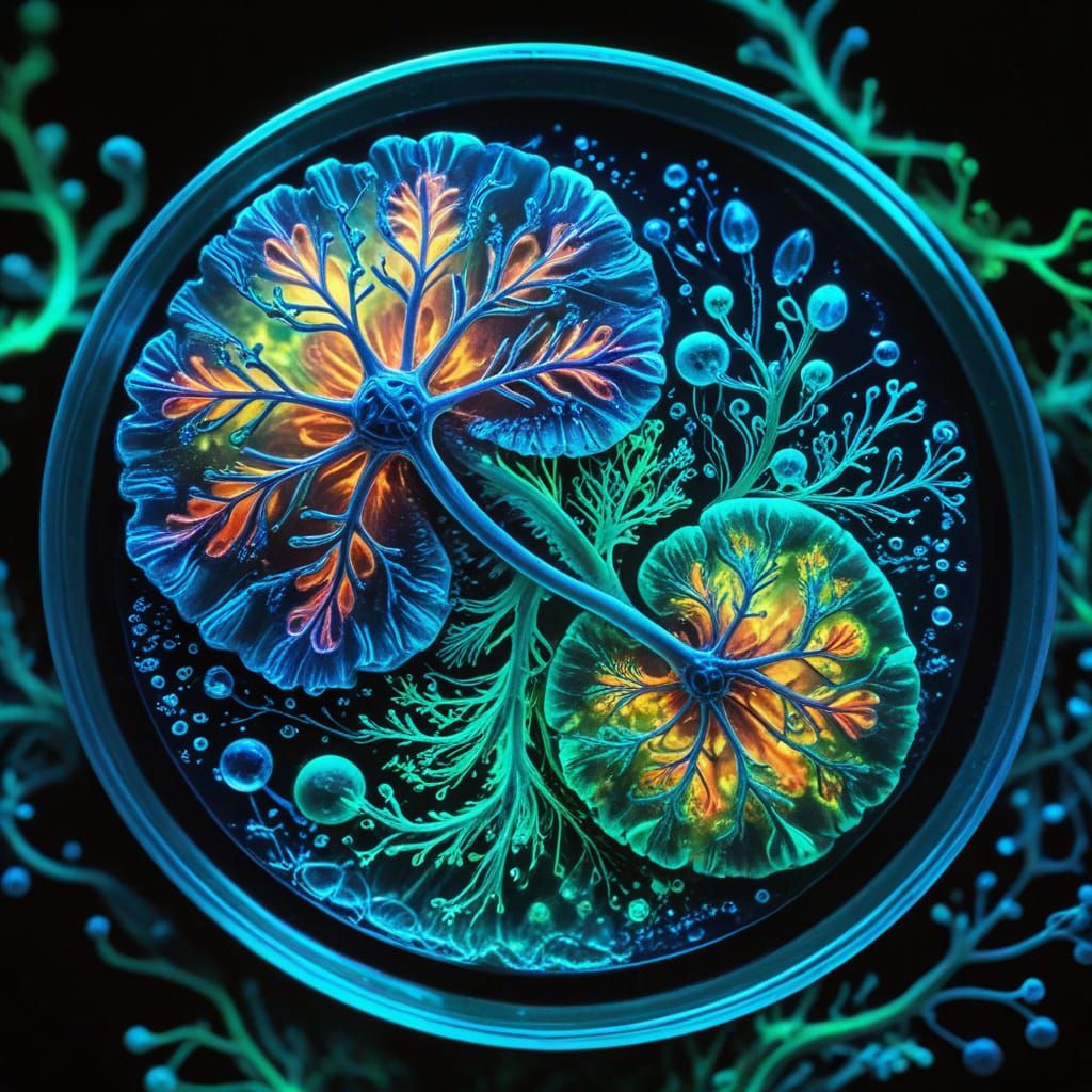 Vibrant Bioluminescent World in a Petri Dish
