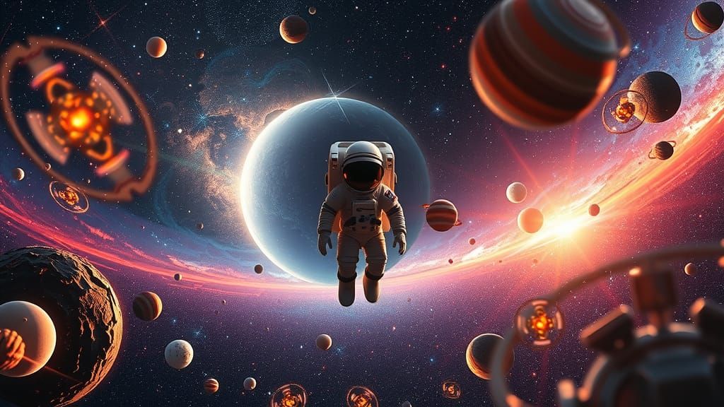 Miniature Spaceman in Hyper-Detailed Cosmic Void