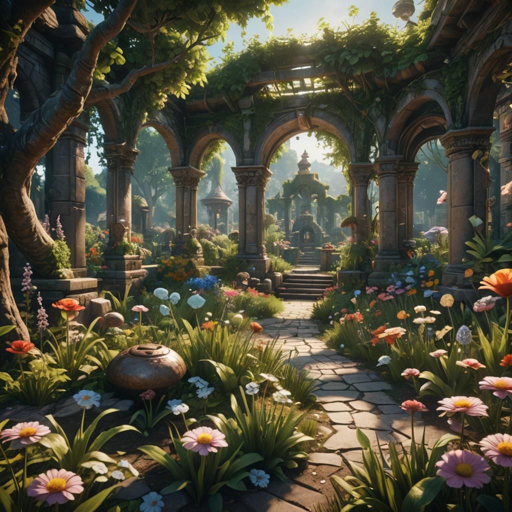 Garden Beyond Time in 3D Cinematic Style