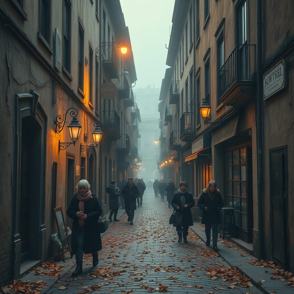 Weathered Autumn Cityscape with Vintage Charm