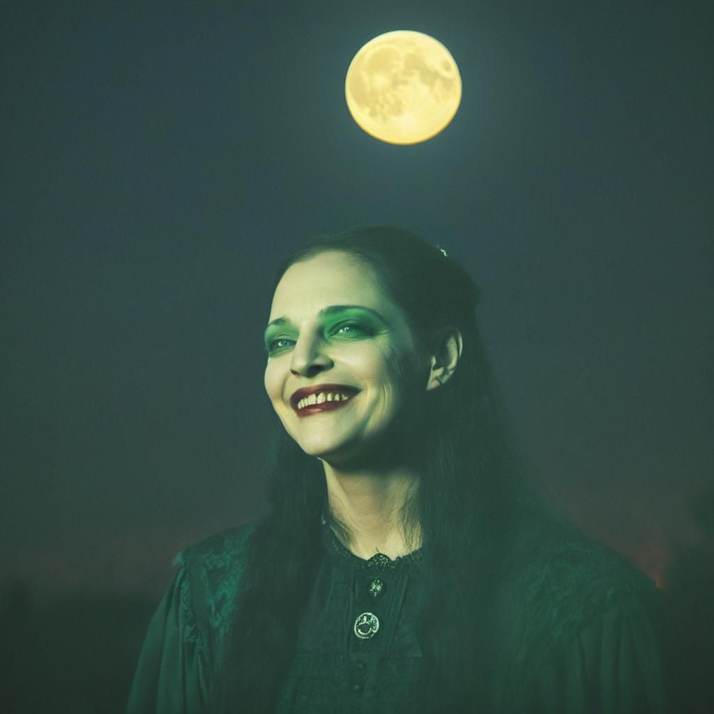 Green-Eyed Vampire Woman Casting Moon Spell