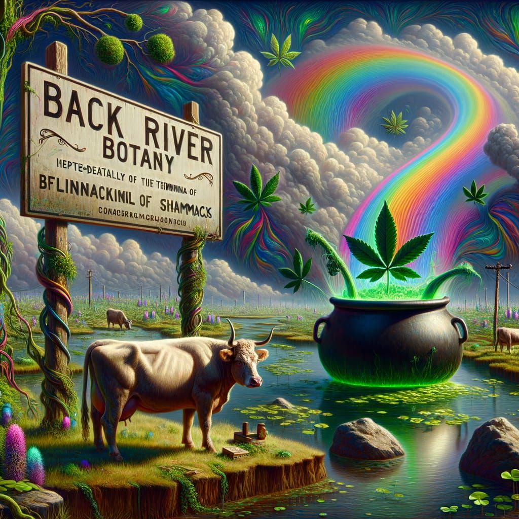 Surreal Back River Botany Sign in a Trippy Marsh Scene