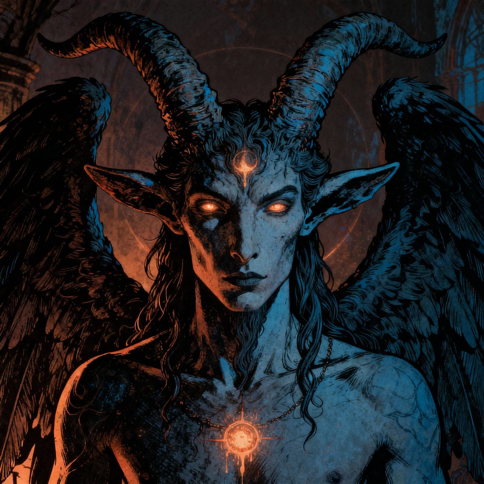Baphomet: Symbol of Balance in Creepy Magazine Style