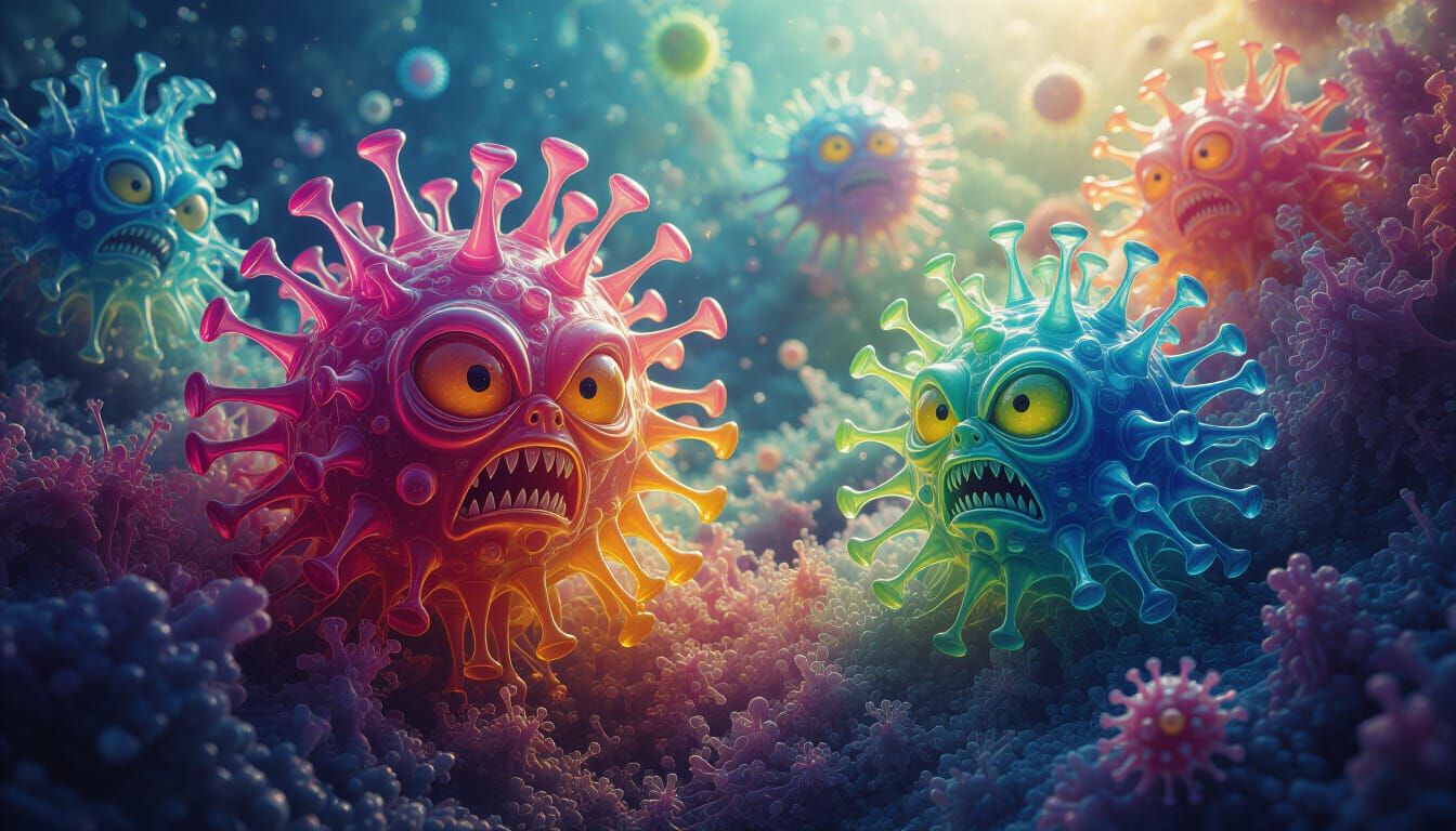 Surreal Microscopic Alien Ecosystem in Oil and Ink