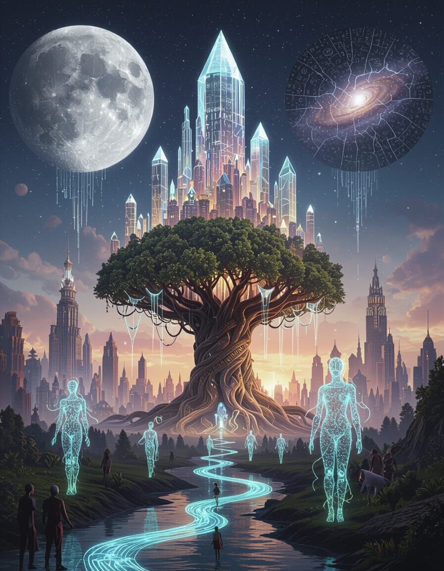 Colossal Surreal City Born from Thought, Dreamlike Cosmic Vi...