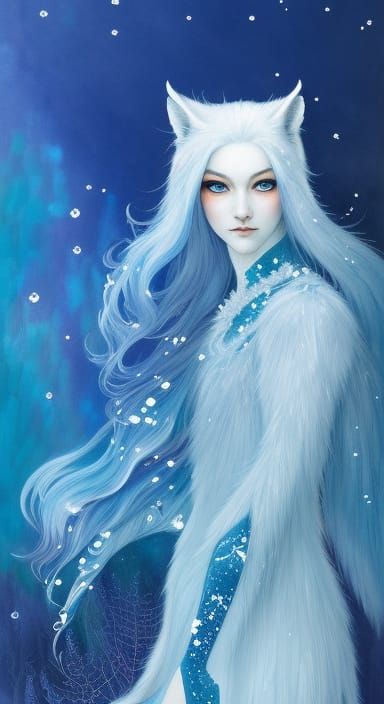 Icy Kitsune Girl Portrait in Speedpainting Style