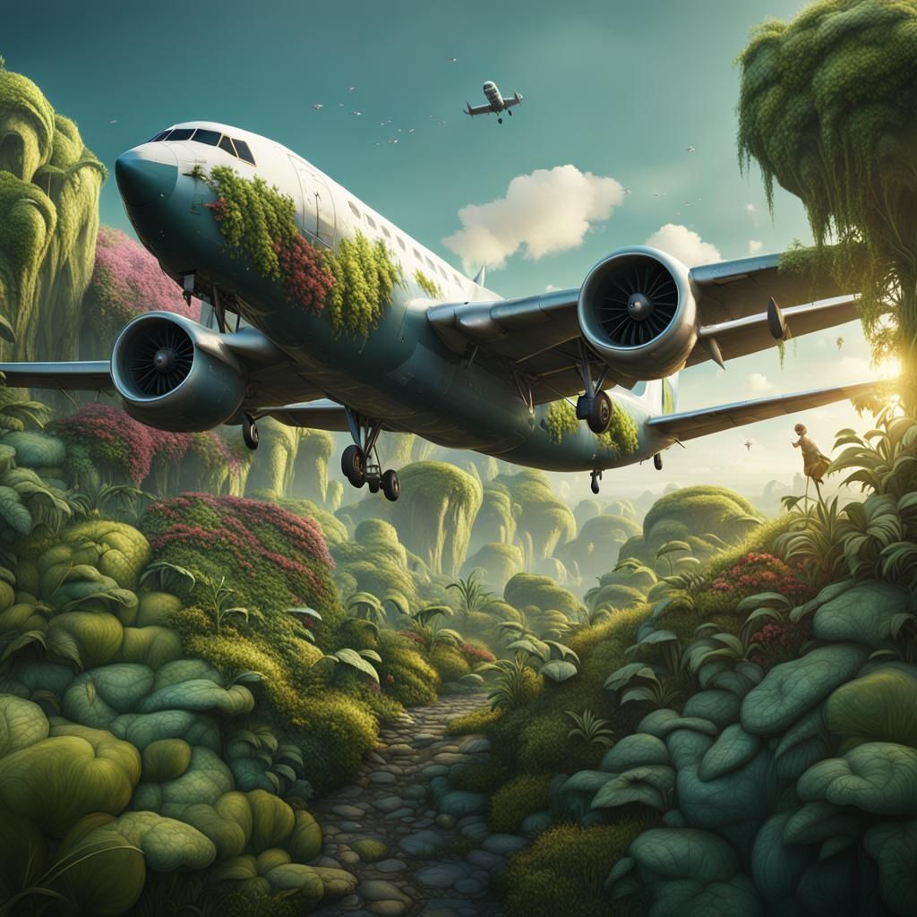 Plane Overgrown with Plants: Fantasy Concept Art