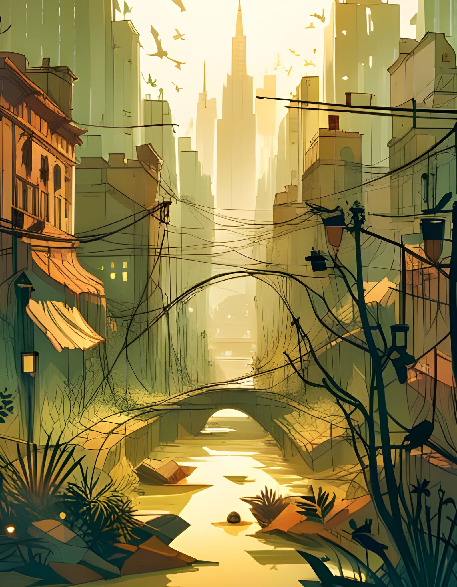 City Overgrown: Digital Art Poster
