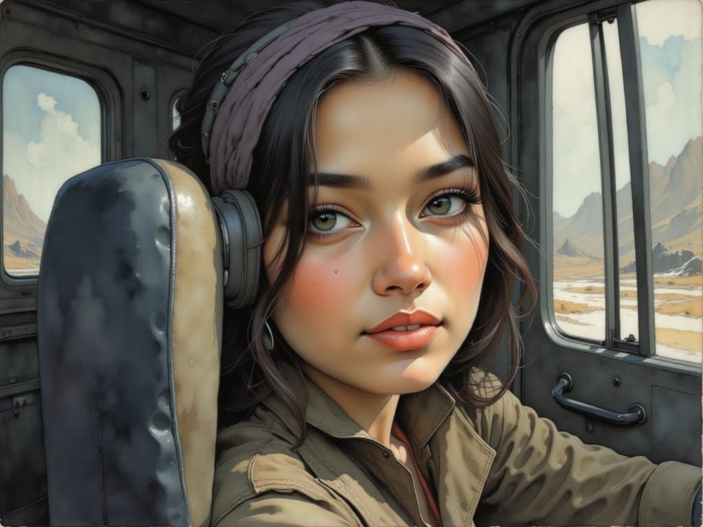 Seductive Euro-Indian Truck Driver in Realistic Style