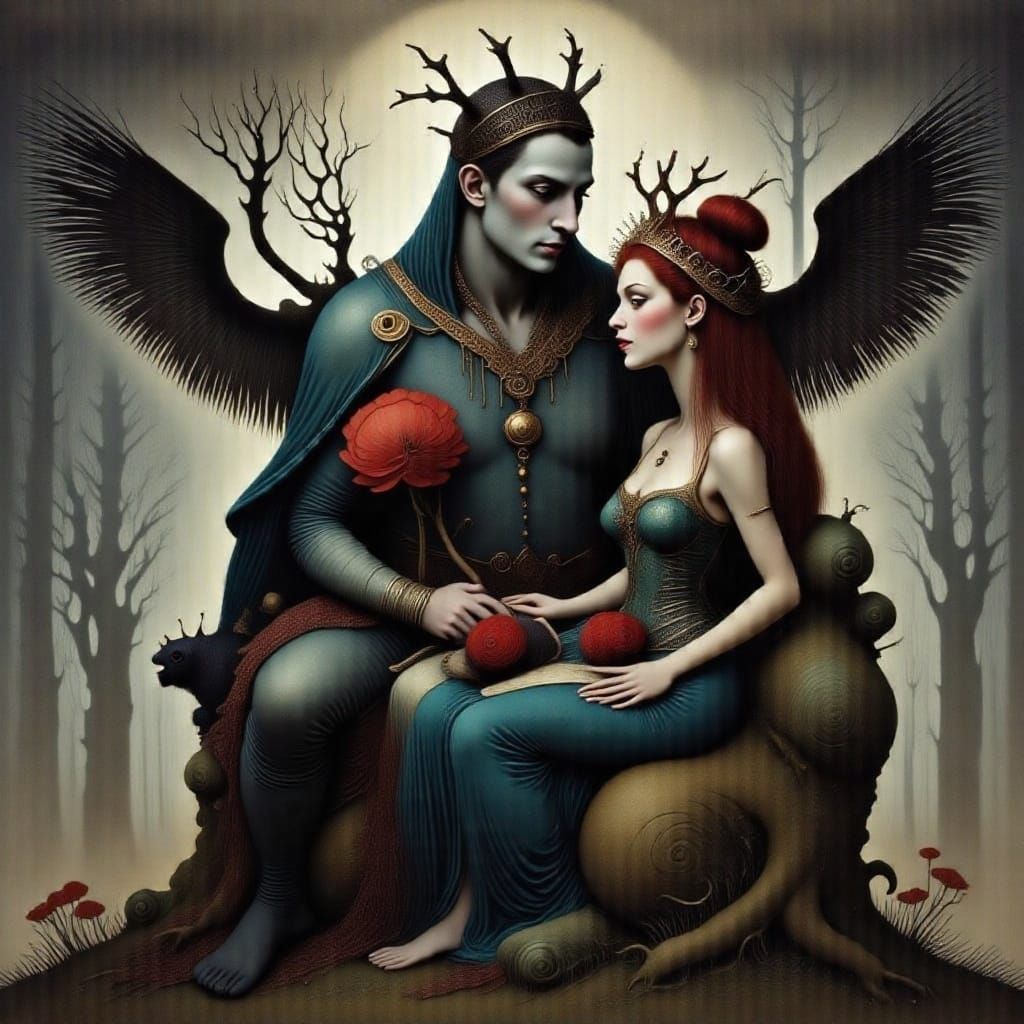 King and Queen on Antler Throne in Baroque Style