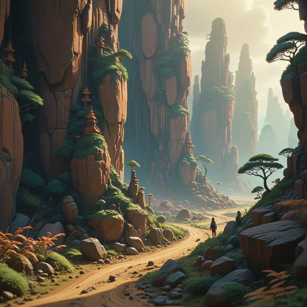 Surreal Clay Landscape in Studio Ghibli Anime Style