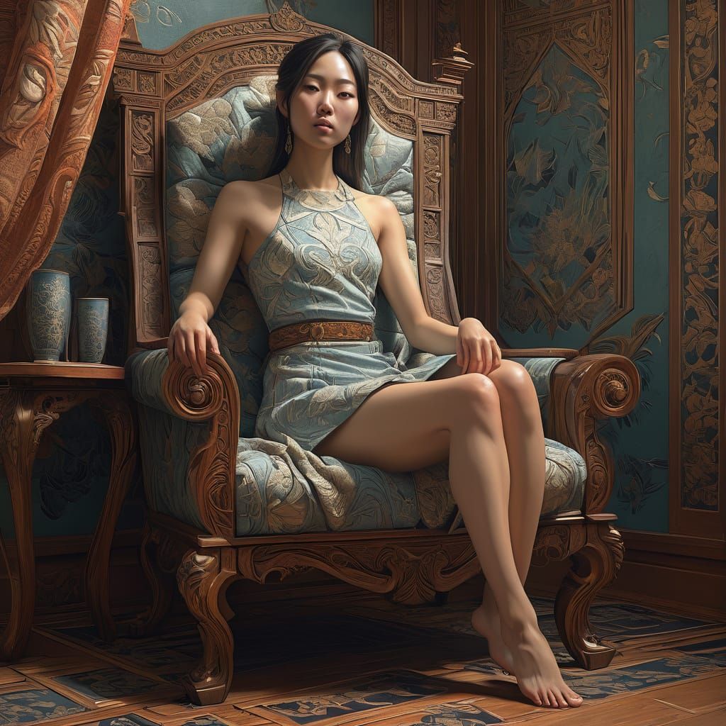 Japanese Woman in Retro Boudoir: Photorealistic Image