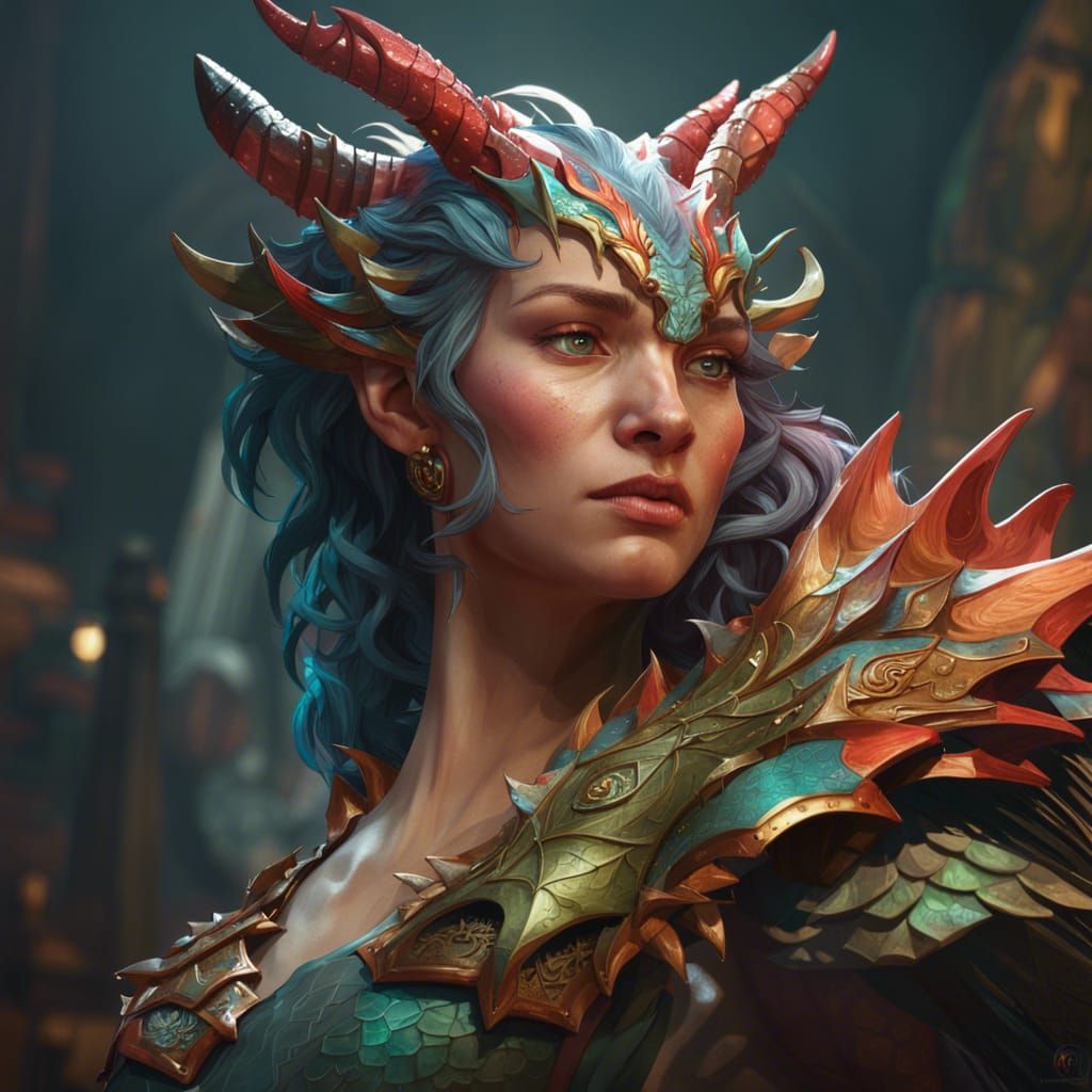 Dragon Portrait in Dynamic Lighting, Hyperdetailed Concept A...