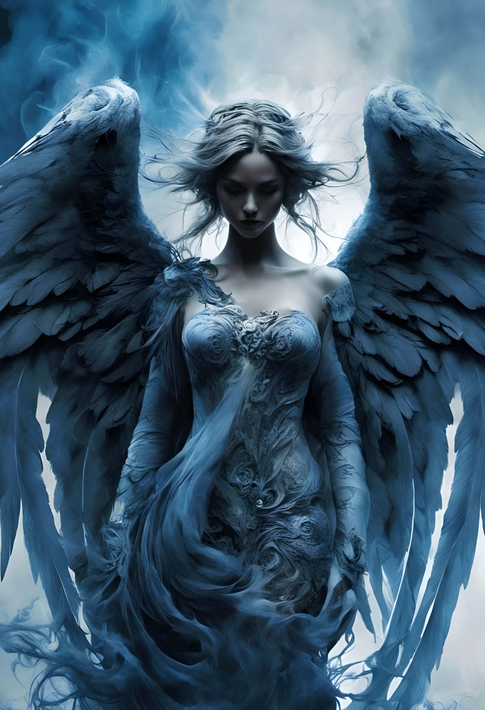 Ethereal Angel Silhouette with Intricate Wings