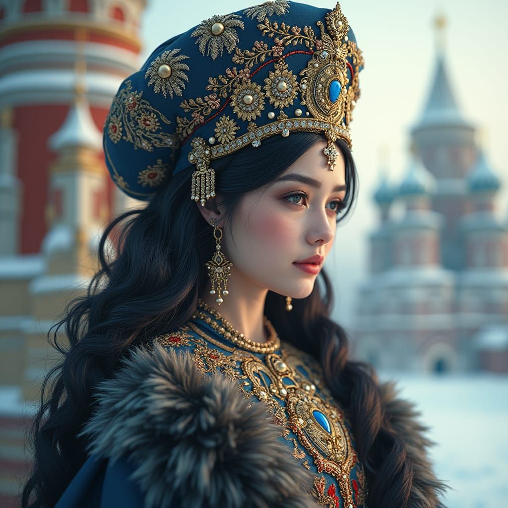 Mystical Russian Maiden in Dreamlike Moscow