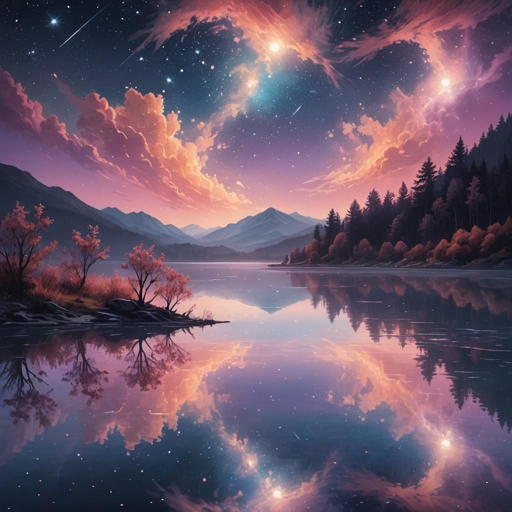 Dreamy Pastel Landscape with Vibrant Night Sky