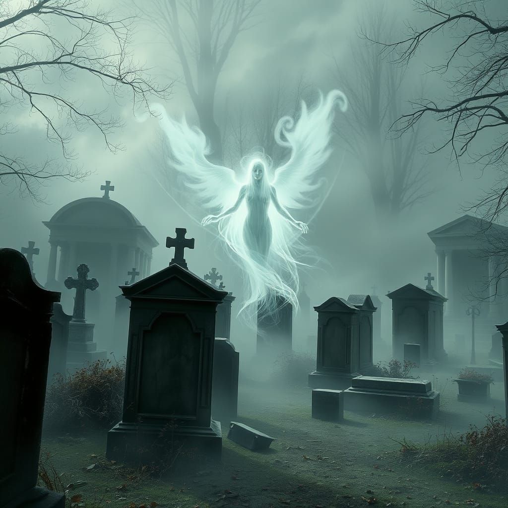 Spectral Spirit Emerges from Forgotten Graveyard in Ethereal...