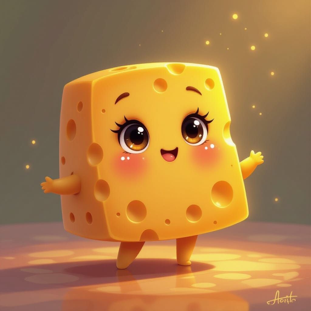 Adorable Anthropomorphic Cheese Character in Whimsical Digit...