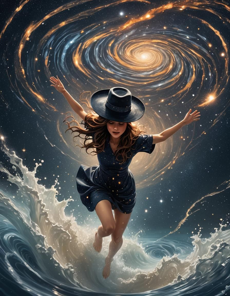 Girl Dives into Starry Whirlpool