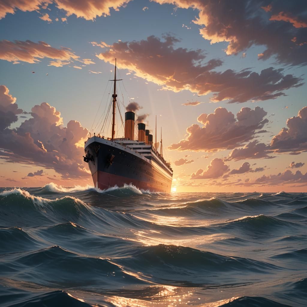 Titanic Sinking at Sunset: Anime-Inspired 3D Art