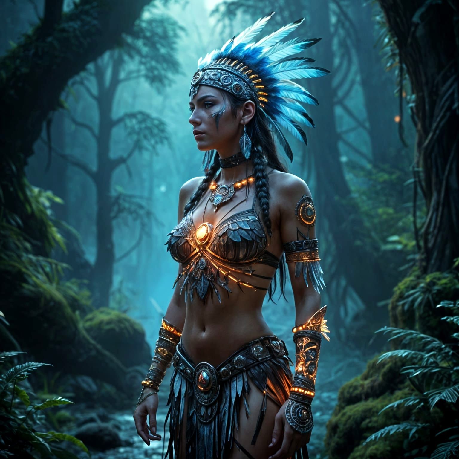Stunning Native Warrior Goddess in Futuristic Armor
