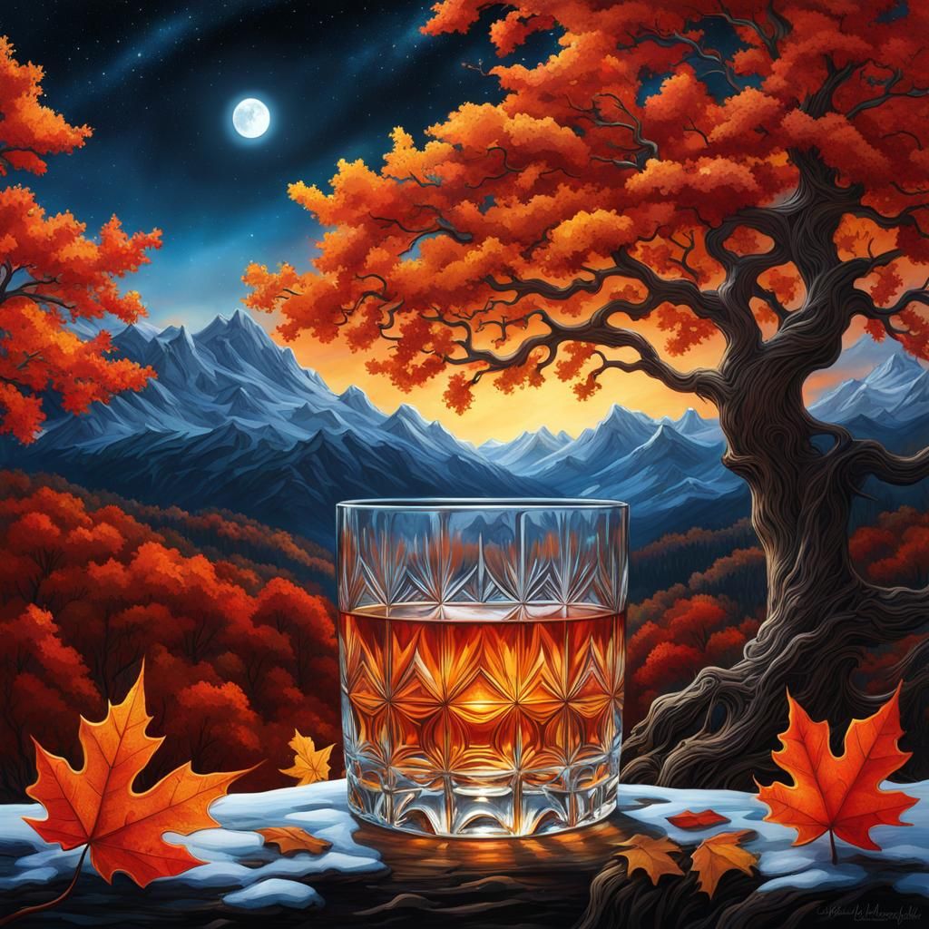 High Fantasy Autumn Landscape in Whiskey Glass