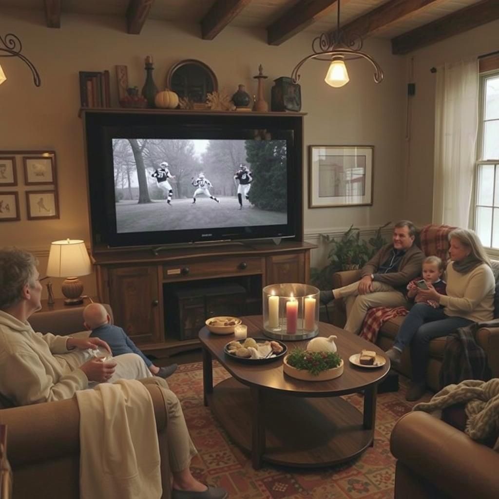 Cozy Thanksgiving Family Gathering Watching TV