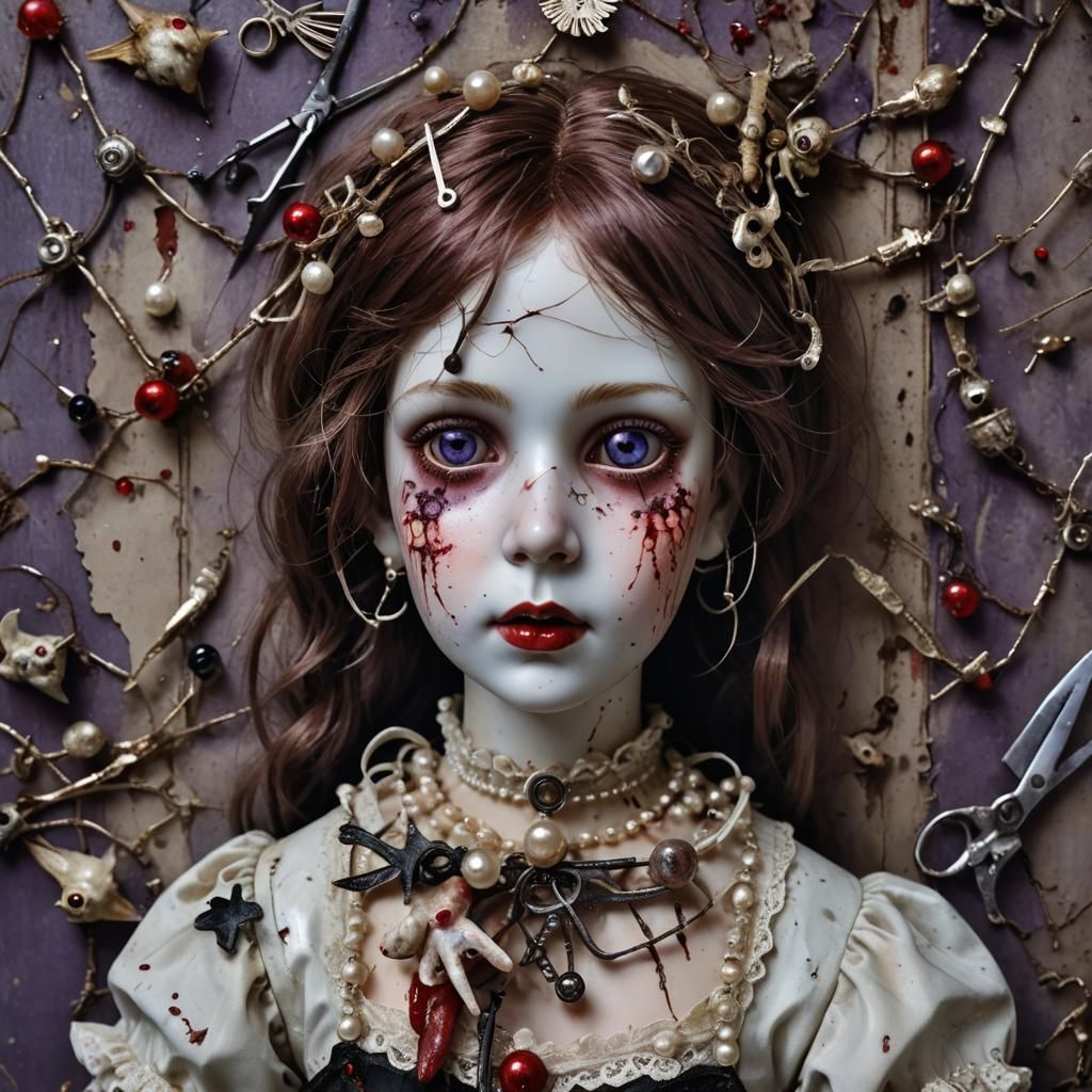 Gothic Porcelain Doll in Dark Fantasy Style